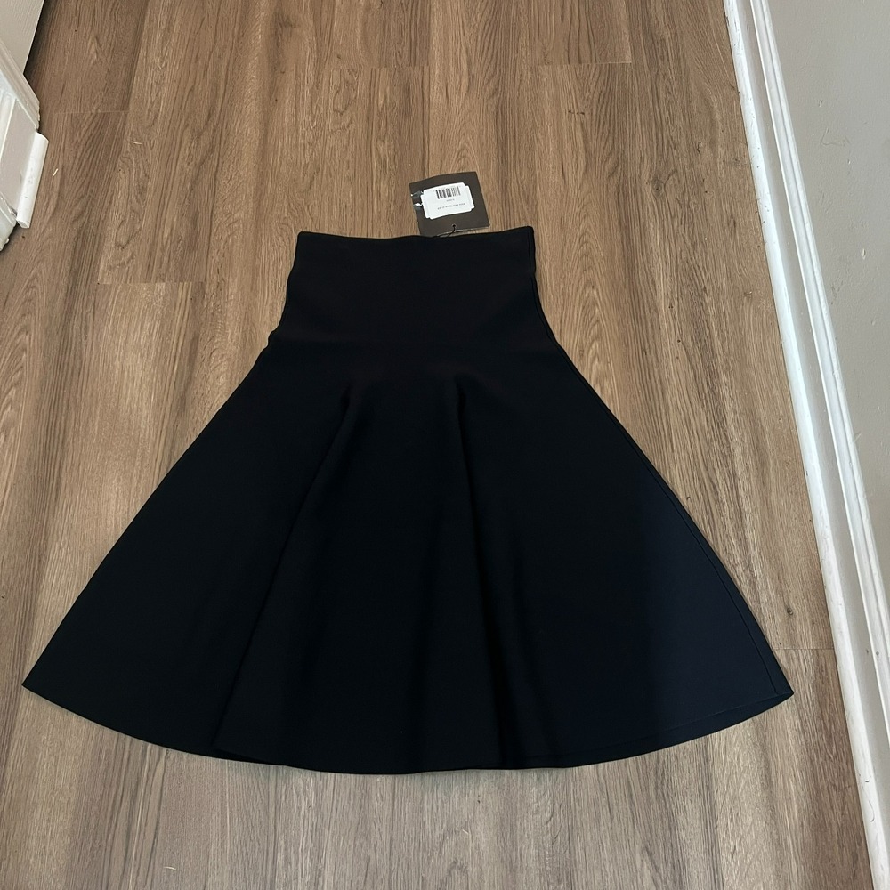 NWT Aleeza XS Black Ponte Flare Skirt High Waist A Line Fit & Flare Classic
